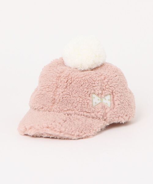 KP DECO（ケーピーデコ）の「ボア梵天付きキャップ(M～L)（キャップ・キッズ・サーモンピンク/ブラック・MEDIUM/LARGE）」の5枚目の写真