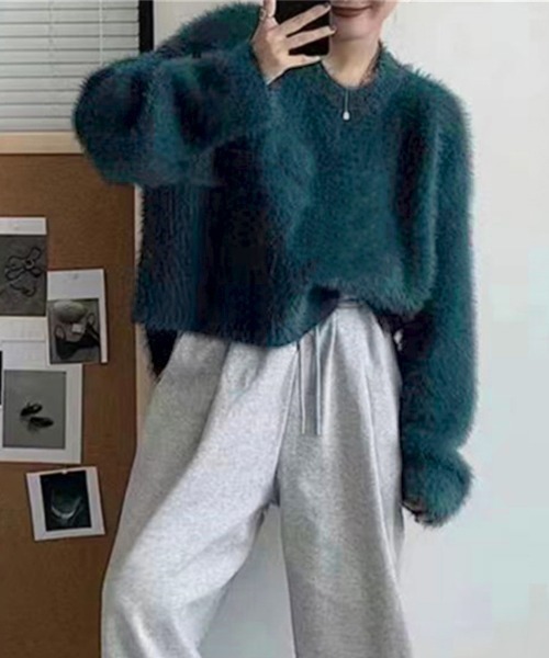 Miniministore(ミニミニストア)の「シャギーニットトップス クルーネック長袖(ニット/セーター・レディース・ブラック/ブルー/モスグリーン/オフホワイト/グレー・FREE)」の18枚目の写真