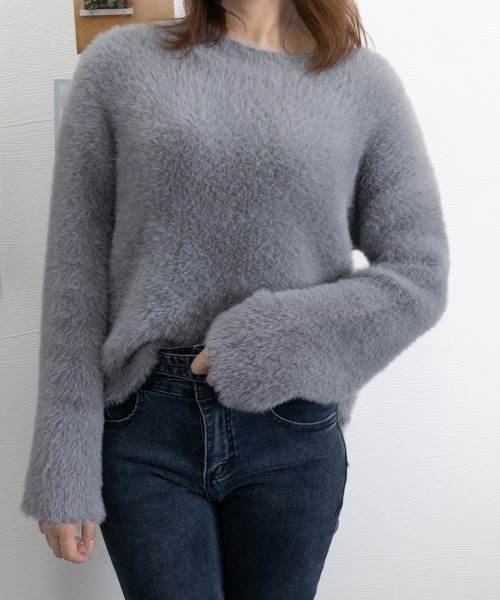 Miniministore(ミニミニストア)の「シャギーニットトップス クルーネック長袖(ニット/セーター・レディース・ブラック/ブルー/モスグリーン/オフホワイト/グレー・FREE)」の19枚目の写真