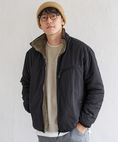 ikka(イッカ)の「【親子コーデ】リバーシブルナイロンフリースブルゾン(ブルゾン・メンズ・ブラック/オリーブ/ベージュ・M/L/XL/S)」の4枚目の写真