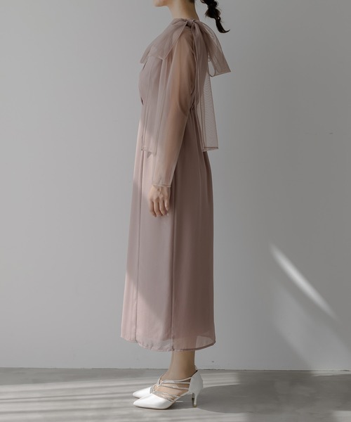 birei(ビレイ)の「ショルダーリボンシフォンロングドレス(ドレス・レディース・アッシュグレー/ホワイト×ブラック/ピンクベージュ・M)」の20枚目の写真