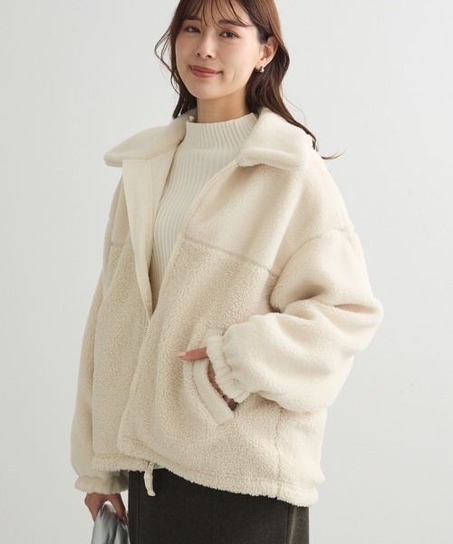 Green　Parks（グリーンパークス）の「リバーシブルコンビボアブルゾン（ブルゾン・レディース・グレイッシュベージュ/サックスブルー/ホワイト系その他2・FREE）」の2枚目の写真