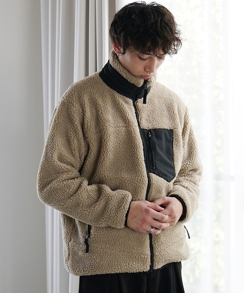 MinoriTY(マイノリティ)の「【MinoriTY select】シープボアジップアップブルゾン ジャケット メンズ オーバーサイズ ルーズフィット ビッグシルエット 冬服(ブルゾン・メンズ・ホワイト/ブラック/ベージュ/ブラウン・LL/M/L)」の4枚目の写真