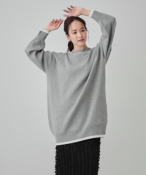 Cutie Blonde（キューティーブロンド）の「◆【S-LL】バックロゴがアクセント もちもちやわらかニットチュニック（チュニック・レディース・ネイビー系/ダークブラウン系1/グレー系/ブラック系1・04/03/02/01）」の6枚目の写真