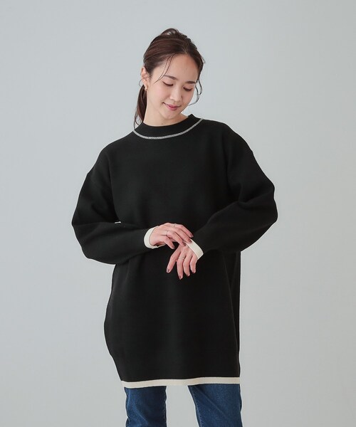 Cutie Blonde（キューティーブロンド）の「◆【S-LL】バックロゴがアクセント もちもちやわらかニットチュニック（チュニック・レディース・ネイビー系/ダークブラウン系1/グレー系/ブラック系1・04/03/02/01）」の9枚目の写真