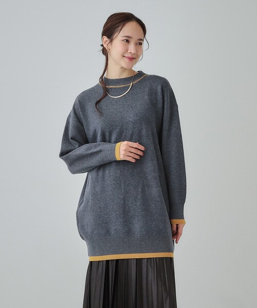 Cutie Blonde（キューティーブロンド）の「◆【S-LL】バックロゴがアクセント もちもちやわらかニットチュニック（チュニック・レディース・ネイビー系/ダークブラウン系1/グレー系/ブラック系1・04/03/02/01）」の18枚目の写真