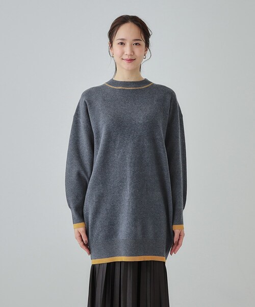 Cutie Blonde（キューティーブロンド）の「◆【S-LL】バックロゴがアクセント もちもちやわらかニットチュニック（チュニック・レディース・ネイビー系/ダークブラウン系1/グレー系/ブラック系1・04/03/02/01）」の21枚目の写真