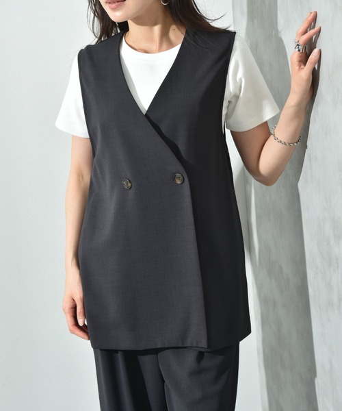 【新品未使用】CLOCHE ノーカラーダブルベスト CLOCHE】接触冷感ダブルベスト（その他アウター
