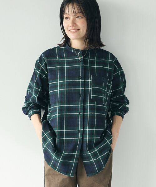 CRAFT STANDARD BOUTIQUE（クラフトスタンダードブティック）の「綿ビエラ起毛バンドカラーシャツ/24AW（シャツ/ブラウス・レディース・チャコールグレー/ブルー系その他5/アイボリー/レッド系その他7/ストライプ・FREE）」の3枚目の写真