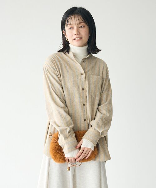 CRAFT STANDARD BOUTIQUE（クラフトスタンダードブティック）の「綿ビエラ起毛バンドカラーシャツ/24AW（シャツ/ブラウス・レディース・チャコールグレー/ブルー系その他5/アイボリー/レッド系その他7/ストライプ・FREE）」の7枚目の写真