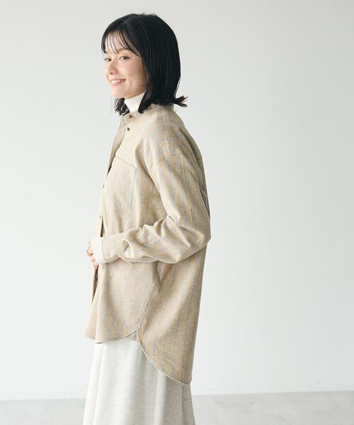 CRAFT STANDARD BOUTIQUE（クラフトスタンダードブティック）の「綿ビエラ起毛バンドカラーシャツ/24AW（シャツ/ブラウス・レディース・チャコールグレー/ブルー系その他5/アイボリー/レッド系その他7/ストライプ・FREE）」の8枚目の写真
