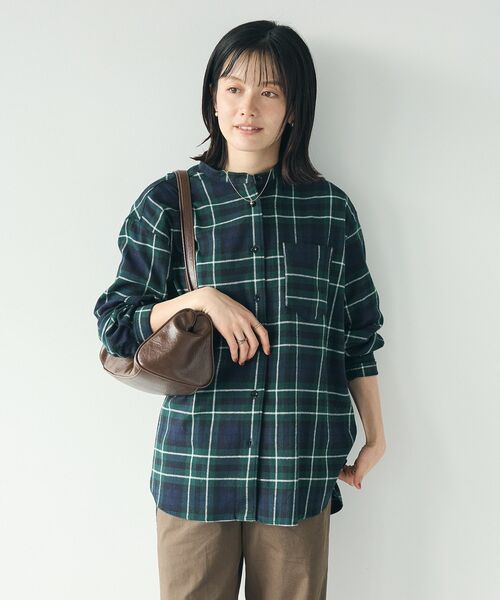 CRAFT STANDARD BOUTIQUE（クラフトスタンダードブティック）の「綿ビエラ起毛バンドカラーシャツ/24AW（シャツ/ブラウス・レディース・チャコールグレー/ブルー系その他5/アイボリー/レッド系その他7/ストライプ・FREE）」の13枚目の写真