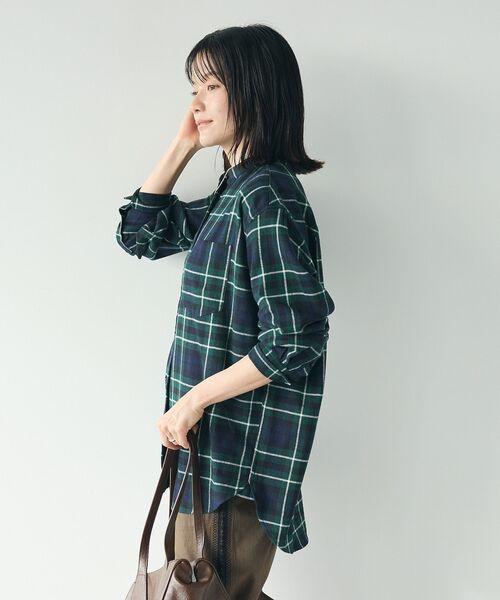CRAFT STANDARD BOUTIQUE（クラフトスタンダードブティック）の「綿ビエラ起毛バンドカラーシャツ/24AW（シャツ/ブラウス・レディース・チャコールグレー/ブルー系その他5/アイボリー/レッド系その他7/ストライプ・FREE）」の14枚目の写真