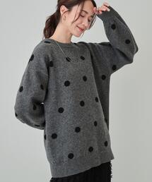 DRESKIP | 【洗える/S-LL】 ドット柄が目を惹く ゆったりジャカードニット(ニット/セーター)