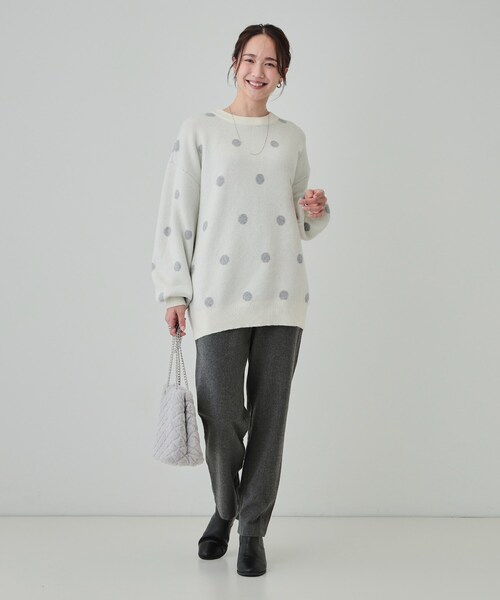 DRESKIP（ドレスキップ）の「【洗える/S-LL】 ドット柄が目を惹く ゆったりジャカードニット（ニット/セーター・レディース・ホワイト系3/ブラック系/グレー系・04/02/03/01）」の6枚目の写真