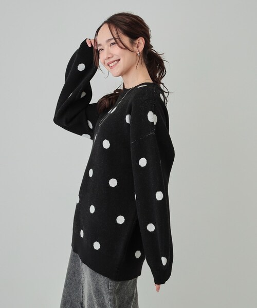 GANGSTERVILE ドット柄ニットセーター　Lサイズ セール】【洗える/S-LL】 ドット柄が目を惹く ゆったりジャカード