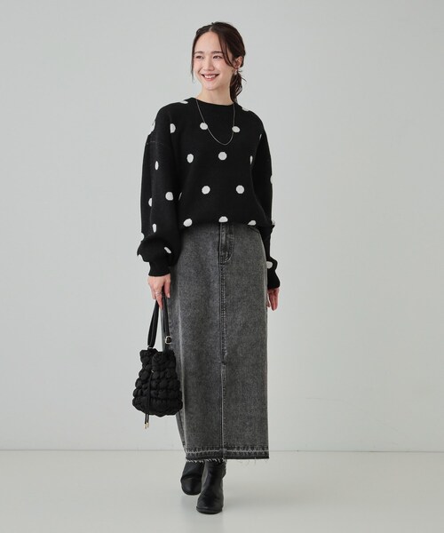 DRESKIP（ドレスキップ）の「【洗える/S-LL】 ドット柄が目を惹く ゆったりジャカードニット（ニット/セーター・レディース・ホワイト系3/ブラック系/グレー系・04/02/03/01）」の10枚目の写真