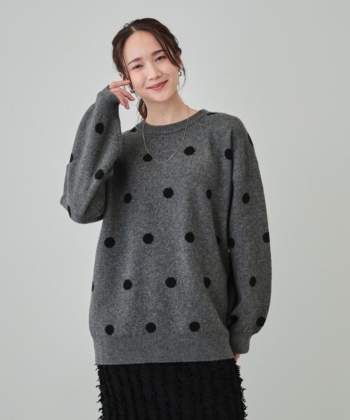セール】【洗える/S-LL】 ドット柄が目を惹く ゆったりジャカード