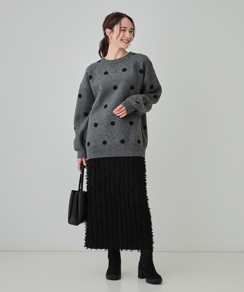 DRESKIP（ドレスキップ）の「【洗える/S-LL】 ドット柄が目を惹く ゆったりジャカードニット（ニット/セーター・レディース・ホワイト系3/ブラック系/グレー系・04/02/03/01）」の14枚目の写真