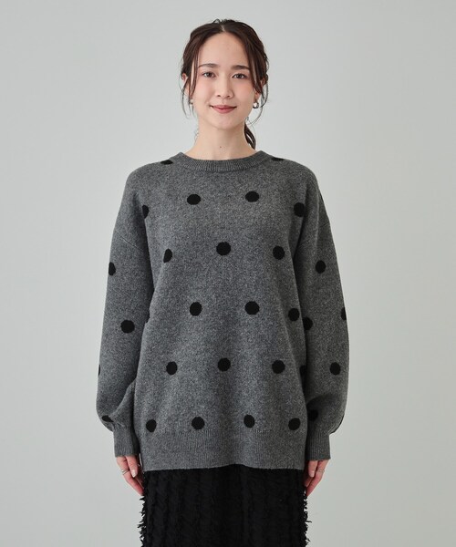 DRESKIP（ドレスキップ）の「【洗える/S-LL】 ドット柄が目を惹く ゆったりジャカードニット（ニット/セーター・レディース・ホワイト系3/ブラック系/グレー系・04/02/03/01）」の16枚目の写真
