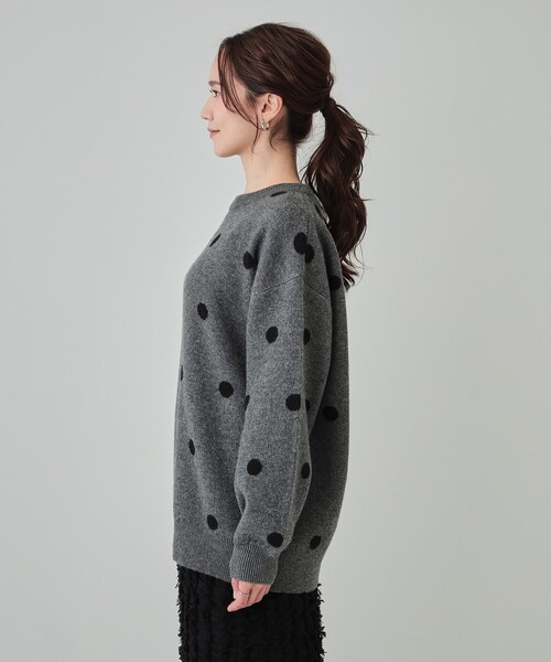 洗える/S-LL】 ドット柄が目を惹く ゆったりジャカードニット（ニット