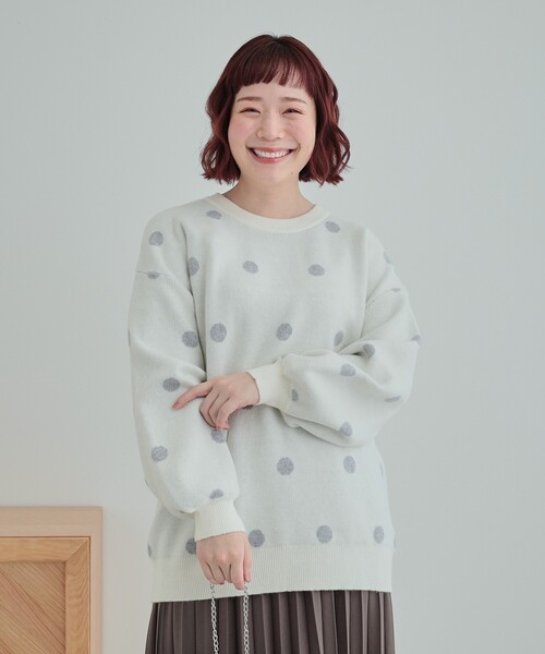 セール】【洗える/S-LL】 ドット柄が目を惹く ゆったりジャカード
