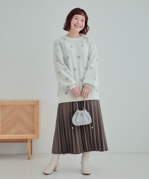 洗える/S-LL】 ドット柄が目を惹く ゆったりジャカードニット（ニット