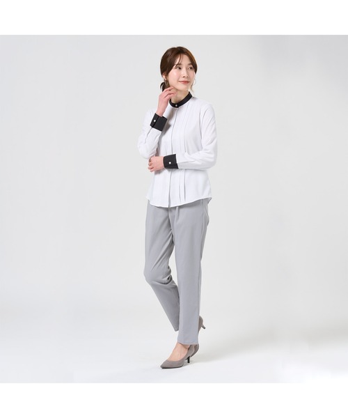 TOKYO SHIRTS(トウキョウシャツ)の「【吸水速乾】【COFREX】スタンド配色 レディース長袖シャツ(シャツ/ブラウス・レディース・グレー・M/L/LL/XL/S)」の2枚目の写真