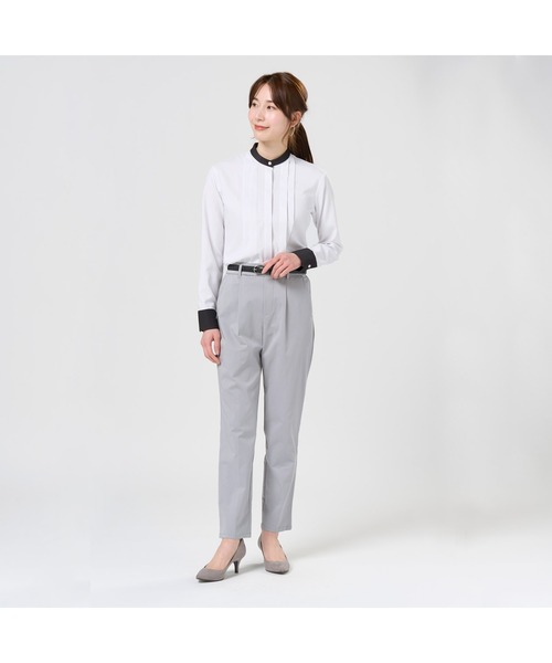 TOKYO SHIRTS(トウキョウシャツ)の「【吸水速乾】【COFREX】スタンド配色 レディース長袖シャツ(シャツ/ブラウス・レディース・グレー・M/L/LL/XL/S)」の3枚目の写真