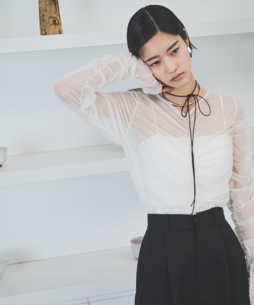 セール】ぼかしドットチュールギャザートップス（Tシャツ/カットソー