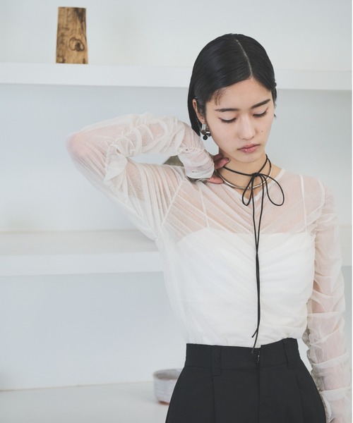 チャッピー未使用品　Y,s ドルマリンフードトップス セール】ぼかしドットチュールギャザートップス（Tシャツ