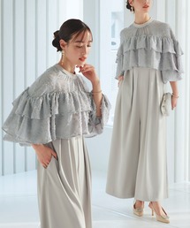 オケージョンドレス 結婚式 | シアー カットジャカード コンビ パンツドレス | 二次会 披露宴 パーティー 美脚 パーティードレス パンツスタイル オールインワン