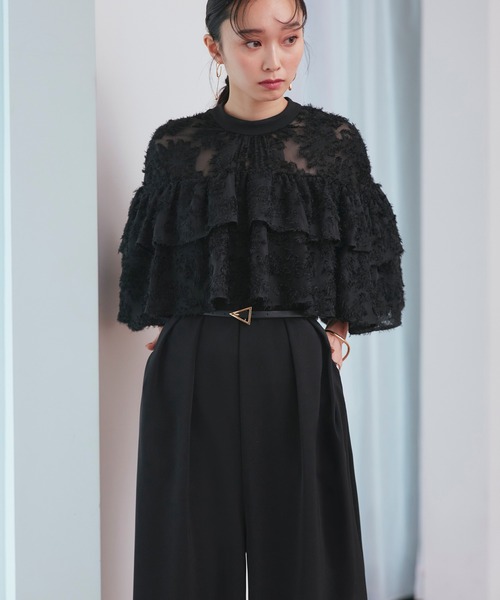 RUIRUE BOUTIQUE(ルイルエブティック)の「オケージョンドレス 結婚式 | シアー カットジャカード コンビ パンツドレス | 二次会 披露宴 パーティー 美脚 パーティードレス パンツスタイル オールインワン(パンツドレス・レディース・ネイビー/ブラック/ライトグレー・M/L/LL/S)」の10枚目の写真