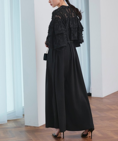 オケージョンドレス 結婚式 ｜ シアー カットジャカード コンビ パンツ