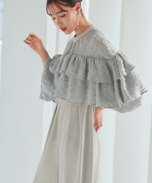 RUIRUE BOUTIQUE(ルイルエブティック)の「オケージョンドレス 結婚式 | シアー カットジャカード コンビ パンツドレス | 二次会 披露宴 パーティー 美脚 パーティードレス パンツスタイル オールインワン(パンツドレス・レディース・ネイビー/ブラック/ライトグレー・M/L/LL/S)」の4枚目の写真