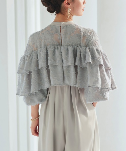 RUIRUE BOUTIQUE(ルイルエブティック)の「オケージョンドレス 結婚式 | シアー カットジャカード コンビ パンツドレス | 二次会 披露宴 パーティー 美脚 パーティードレス パンツスタイル オールインワン(パンツドレス・レディース・ネイビー/ブラック/ライトグレー・M/L/LL/S)」の7枚目の写真