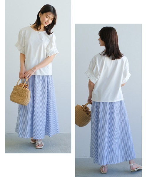 aquagarage(アクアガレージ)の「袖の太めプリーツが目を引くデザイン!袖プリーツカットソー(Tシャツ/カットソー・レディース・イエロー/グレイッシュベージュ/ブラック/チャコール/グリーン/オフホワイト・M)」の19枚目の写真