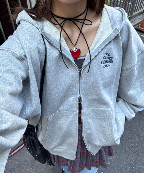 CIAOPANIC（チャオパニック）の「ピグメント刺繍ダブルZIPパーカー（パーカー・レディース・グレー/チャコールグレー/イエロー/ミント/パープル・FREE）」の6枚目の写真