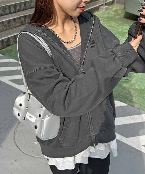 CIAOPANIC（チャオパニック）の「ピグメント刺繍ダブルZIPパーカー（パーカー・レディース・グレー/チャコールグレー/イエロー/ミント/パープル・FREE）」の16枚目の写真