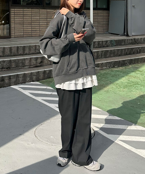 CIAOPANIC（チャオパニック）の「ピグメント刺繍ダブルZIPパーカー（パーカー・レディース・グレー/チャコールグレー/イエロー/ミント/パープル・FREE）」の19枚目の写真