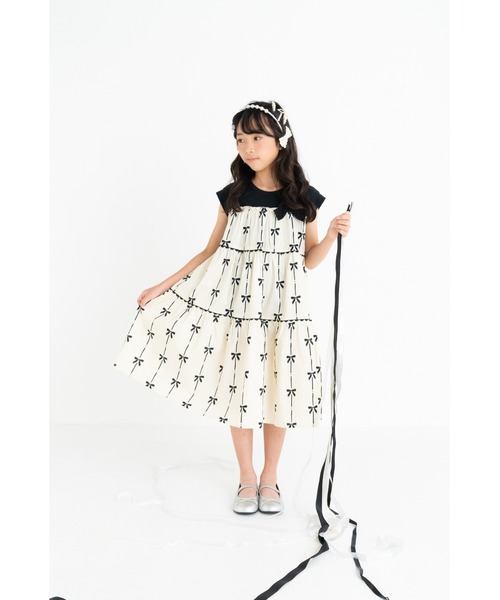 楽ちんお洒落★日本未入荷 PARFOIS★サイドリボンワンピース セール】ティアードリボンワンピース(ワンピース)|nino(ニノ