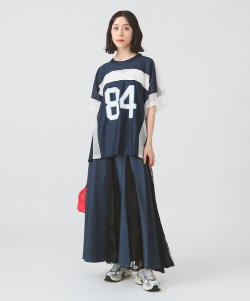 Ray BEAMS（レイビームス）の「メッシュ ナンバーロゴ ビッグ Tシャツ（Tシャツ/カットソー・レディース・ネイビー/ホワイト・ONE SIZE）」の7枚目の写真