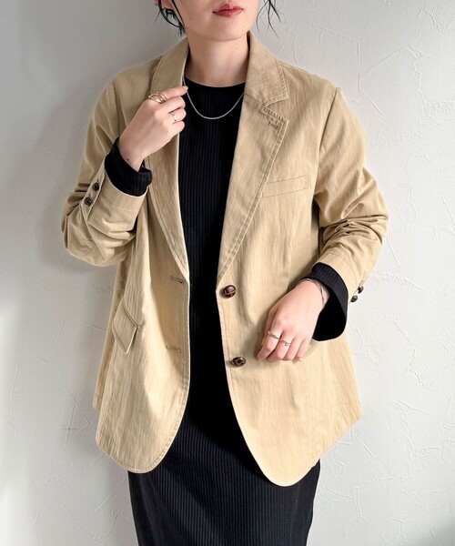 fredy emue（フレディエミュ）の「《セットアップ対応》綿ナイロンオーバージャケット（テーラードジャケット・レディース・ベージュ/ネイビー・38）」の22枚目の写真