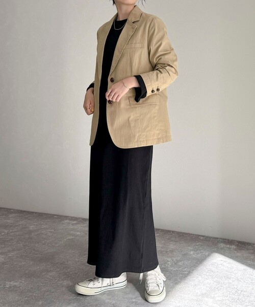 fredy emue（フレディエミュ）の「《セットアップ対応》綿ナイロンオーバージャケット（テーラードジャケット・レディース・ベージュ/ネイビー・38）」の13枚目の写真