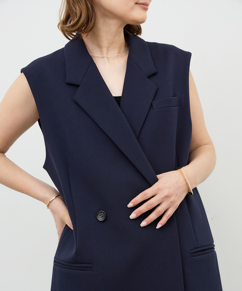 新品タグ付き✨ Wクロス ロングベスト ネイビー Deuxieme Classe（ドゥーズィエムクラス）の「*Wクロス ロング