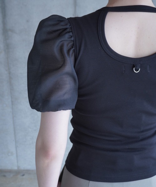 G.V.G.V.（ジーヴィージーヴィー）の「D-RING PUFF SLV RIB TOP（Tシャツ/カットソー・レディース・ホワイト/ブラック・ONE SIZE）」の9枚目の写真