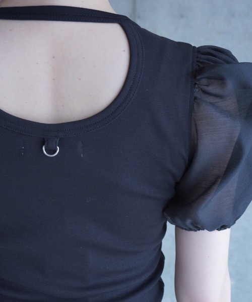 G.V.G.V.（ジーヴィージーヴィー）の「D-RING PUFF SLV RIB TOP（Tシャツ/カットソー・レディース・ホワイト/ブラック・ONE SIZE）」の10枚目の写真