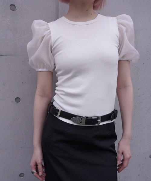 G.V.G.V.（ジーヴィージーヴィー）の「D-RING PUFF SLV RIB TOP（Tシャツ/カットソー・レディース・ホワイト/ブラック・ONE SIZE）」の18枚目の写真