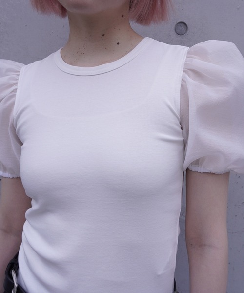 G.V.G.V.（ジーヴィージーヴィー）の「D-RING PUFF SLV RIB TOP（Tシャツ/カットソー・レディース・ホワイト/ブラック・ONE SIZE）」の21枚目の写真