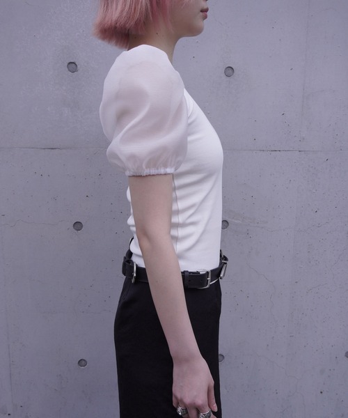 G.V.G.V.（ジーヴィージーヴィー）の「D-RING PUFF SLV RIB TOP（Tシャツ/カットソー・レディース・ホワイト/ブラック・ONE SIZE）」の19枚目の写真